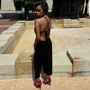 Black Velvet Jumpsuit Criss Cross Back